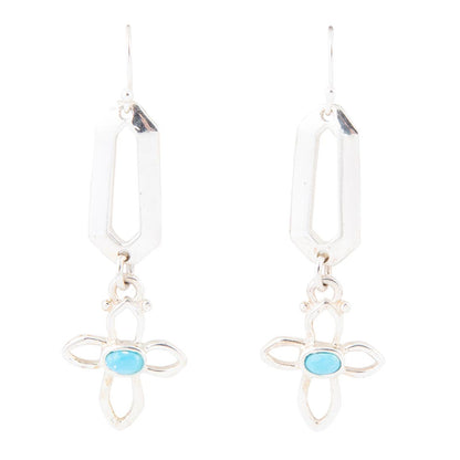 Blue Turquoise and Sterling Silver Cross Drop Earrings Barse Jewelry