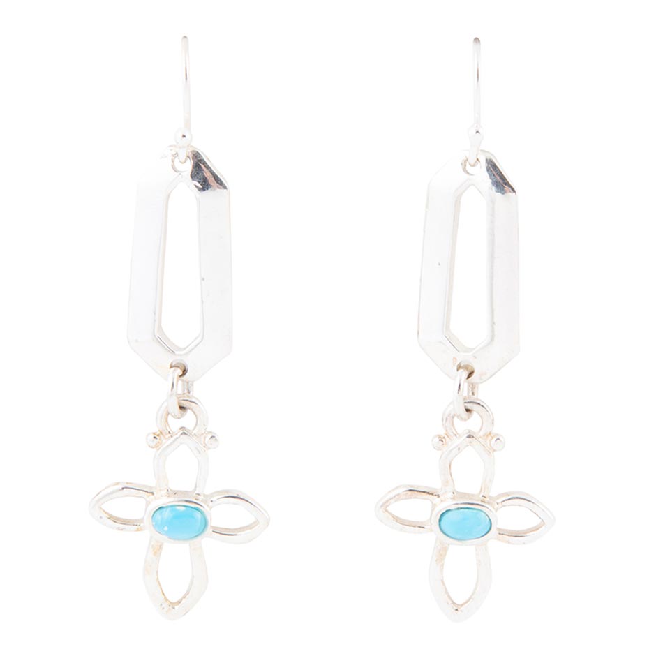 Blue Turquoise and Sterling Silver Cross Drop Earrings Barse Jewelry