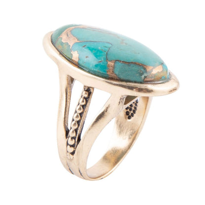 Blue Turquoise and Bronze Matrix Golden Oval Ring Barse Jewelry