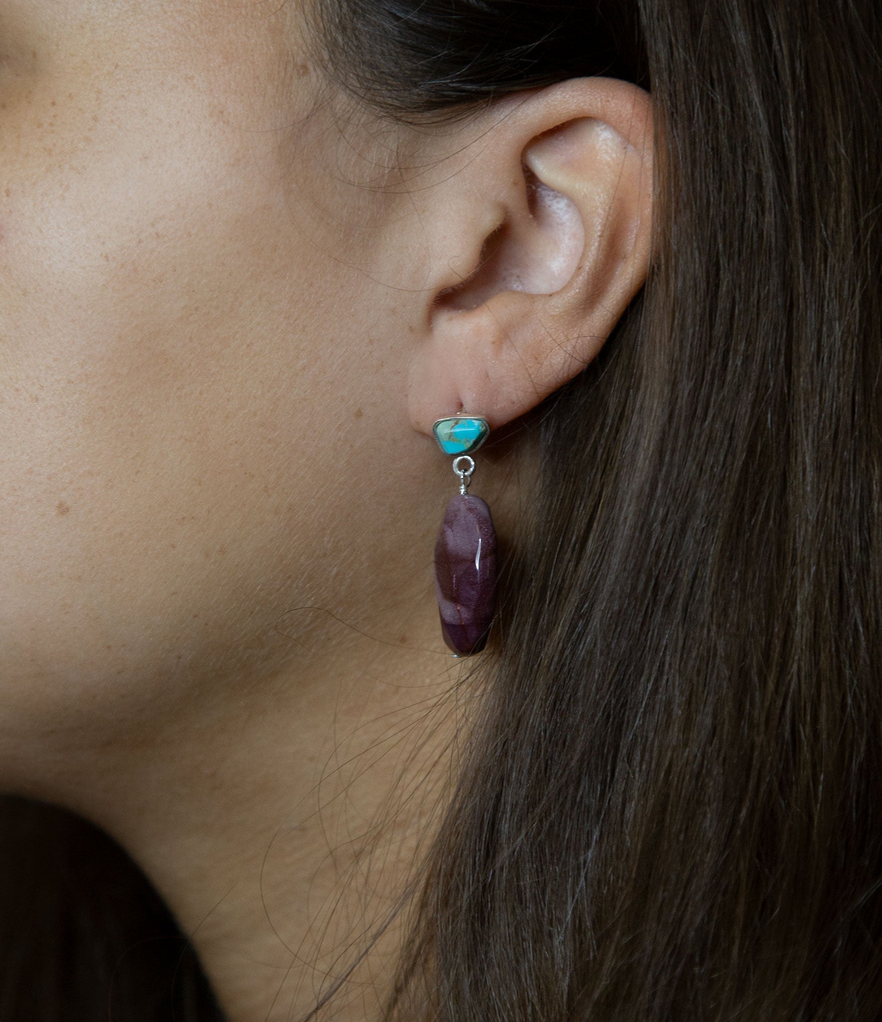 Blue Turquoise and Brown Mookaite Drop Earrings Barse Jewelry