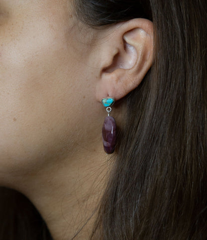 Blue Turquoise and Brown Mookaite Drop Earrings Barse Jewelry