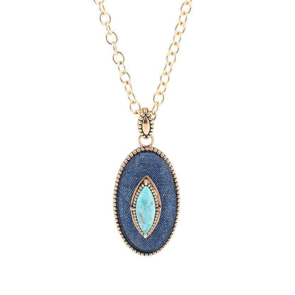 Stacked Blue Turquoise and Denim Golden Pendant Necklace Barse Jewelry