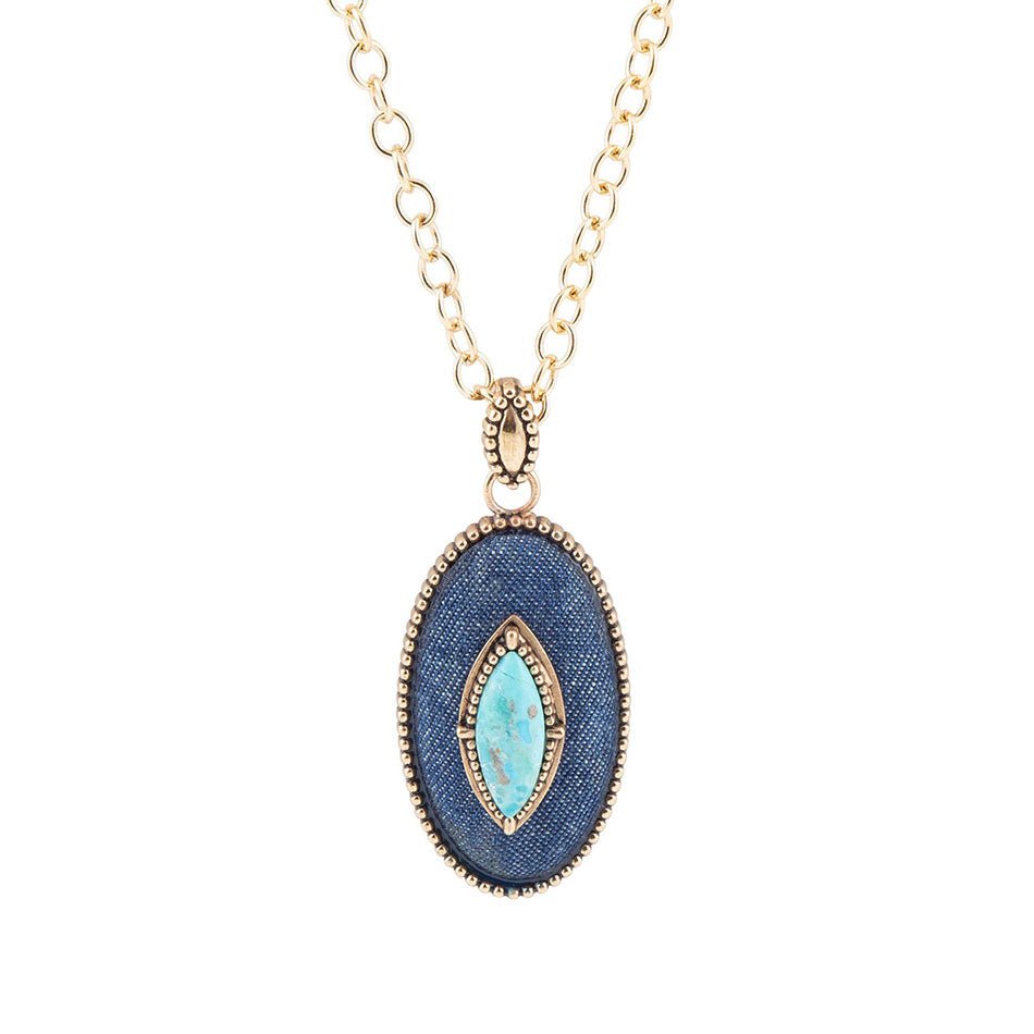 Stacked Blue Turquoise and Denim Golden Pendant Necklace Barse Jewelry