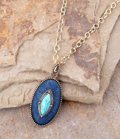 Stacked Blue Turquoise and Denim Golden Pendant Necklace Barse Jewelry