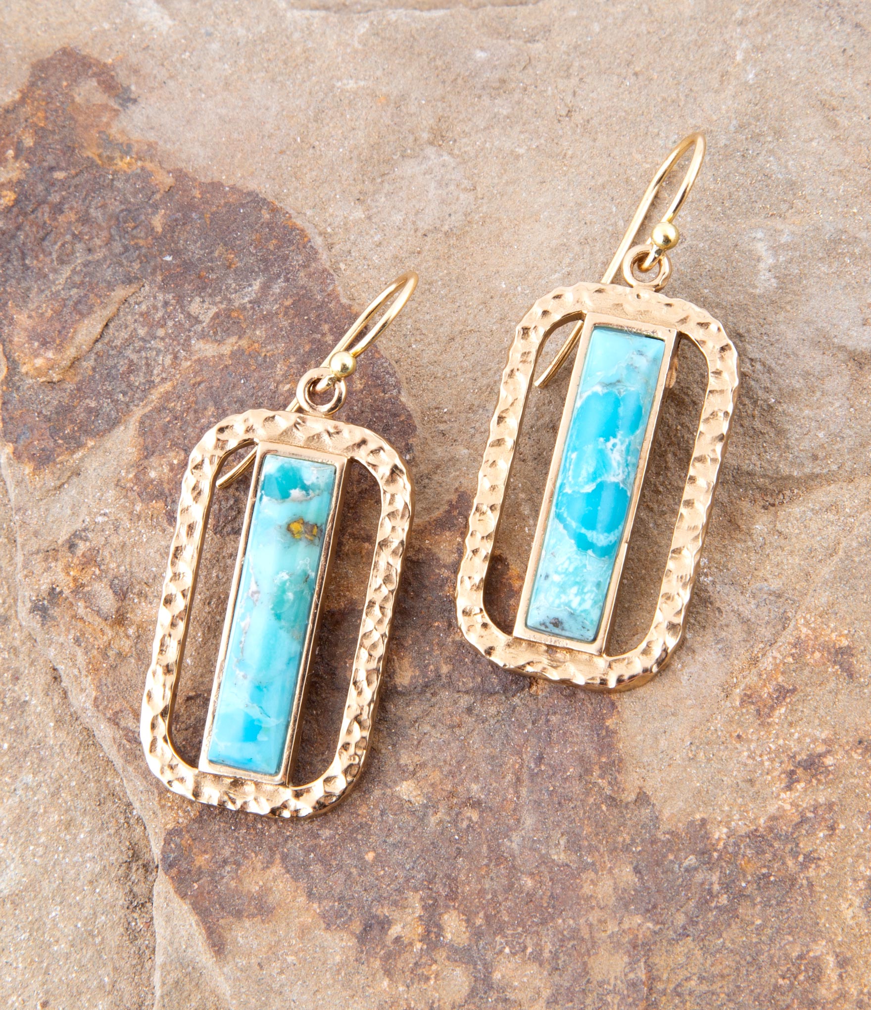Blue Turquoise and Golden Bronze Open Earrings Barse Jewelry