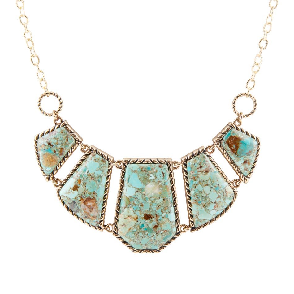Blue Turquoise and Goldtone Statement Necklace Barse Jewelry