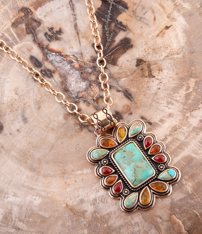 Blue Turquoise and Red Carnelian Copper Pendant Necklace Barse Jewelry