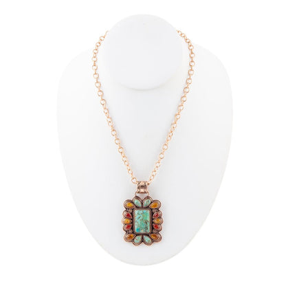 Blue Turquoise and Red Carnelian Copper Pendant Necklace Barse Jewelry