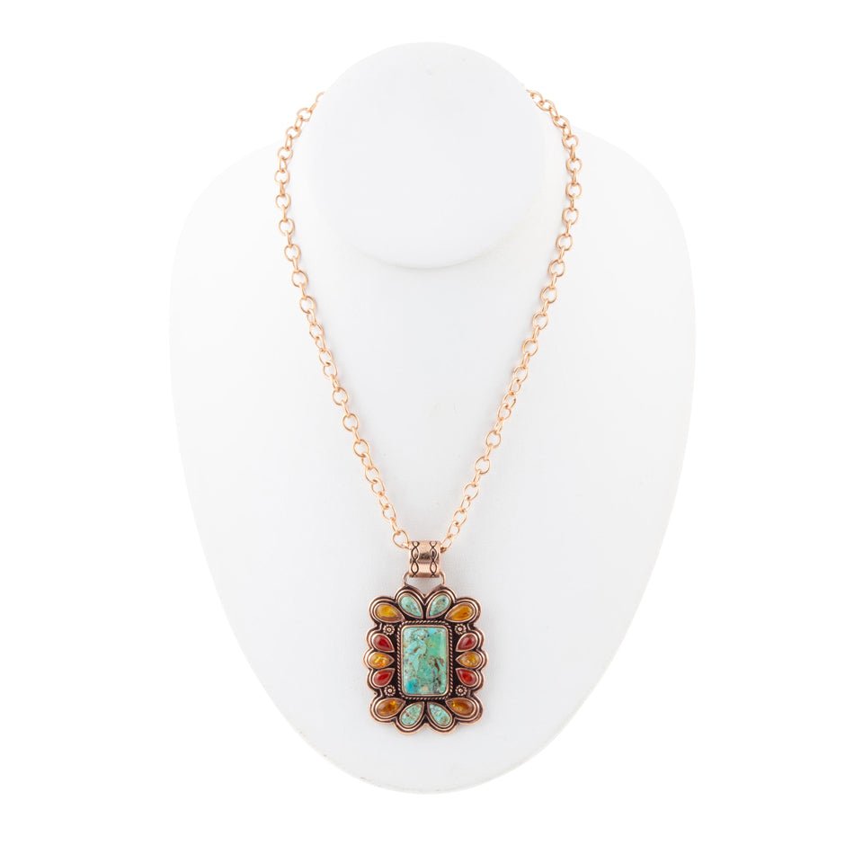 Blue Turquoise and Red Carnelian Copper Pendant Necklace Barse Jewelry
