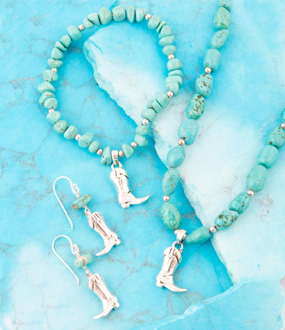Blue Turquoise and Sterling Silver Boot Charm Necklace Barse Jewelry