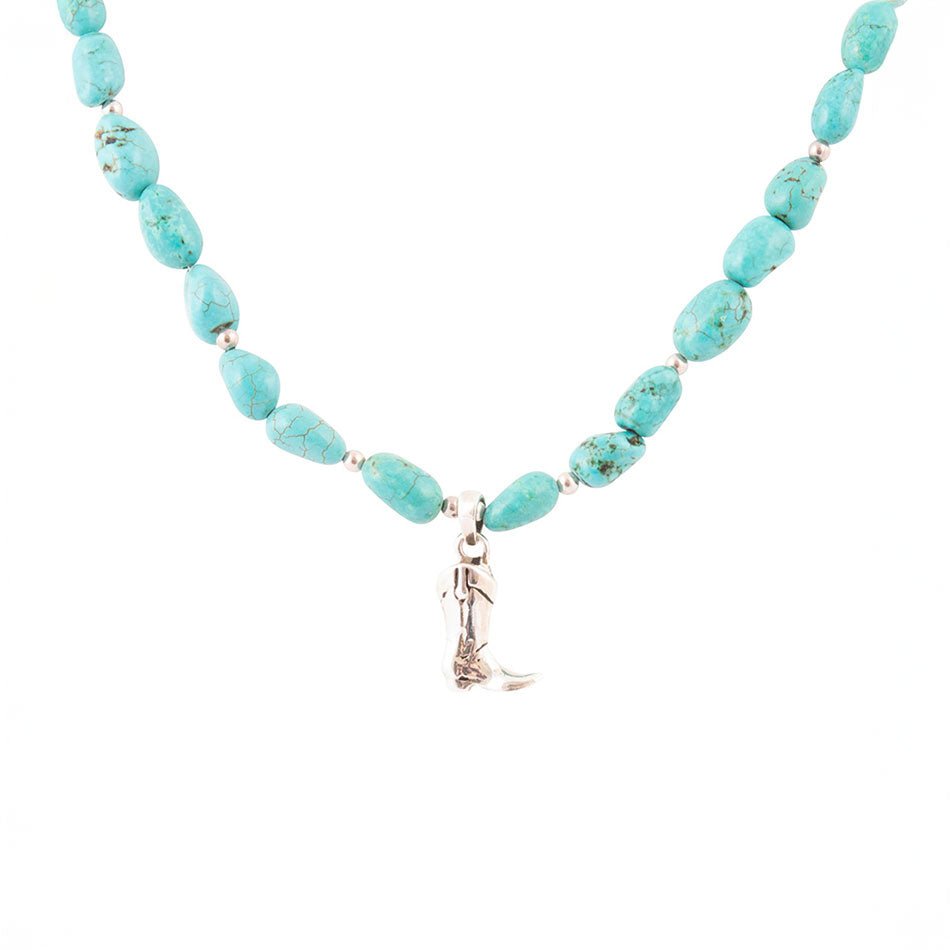 Blue Turquoise and Sterling Silver Boot Charm Necklace Barse Jewelry