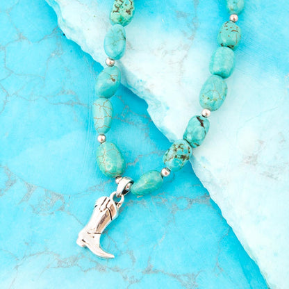 Blue Turquoise and Sterling Silver Boot Charm Necklace Barse Jewelry