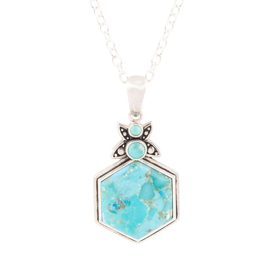 Blue Turquoise and Sterling Silver Hexagon Pendant Necklace Barse Jewelry