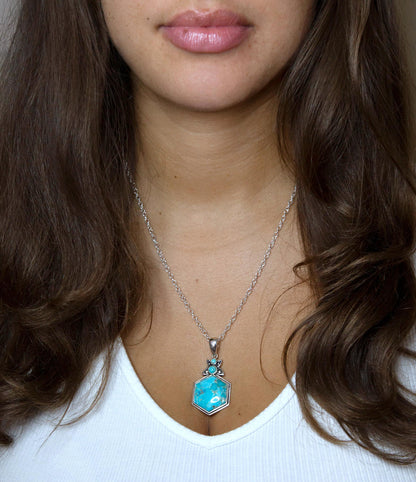 Blue Turquoise and Sterling Silver Hexagon Pendant Necklace Barse Jewelry