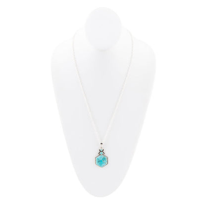 Blue Turquoise and Sterling Silver Hexagon Pendant Necklace Barse Jewelry