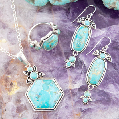 Blue Turquoise and Sterling Silver Hexagon Pendant Necklace Barse Jewelry
