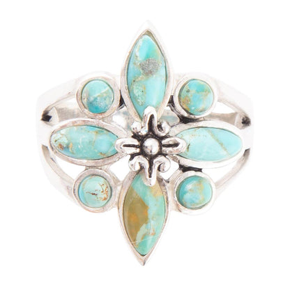 Floral Blue Turquoise and Sterling Silver Statement Ring Barse Jewelry
