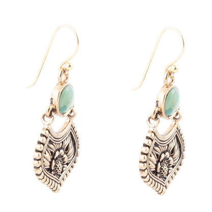 Blue Turquoise Flourish Golden Drop Earrings Barse Jewelry