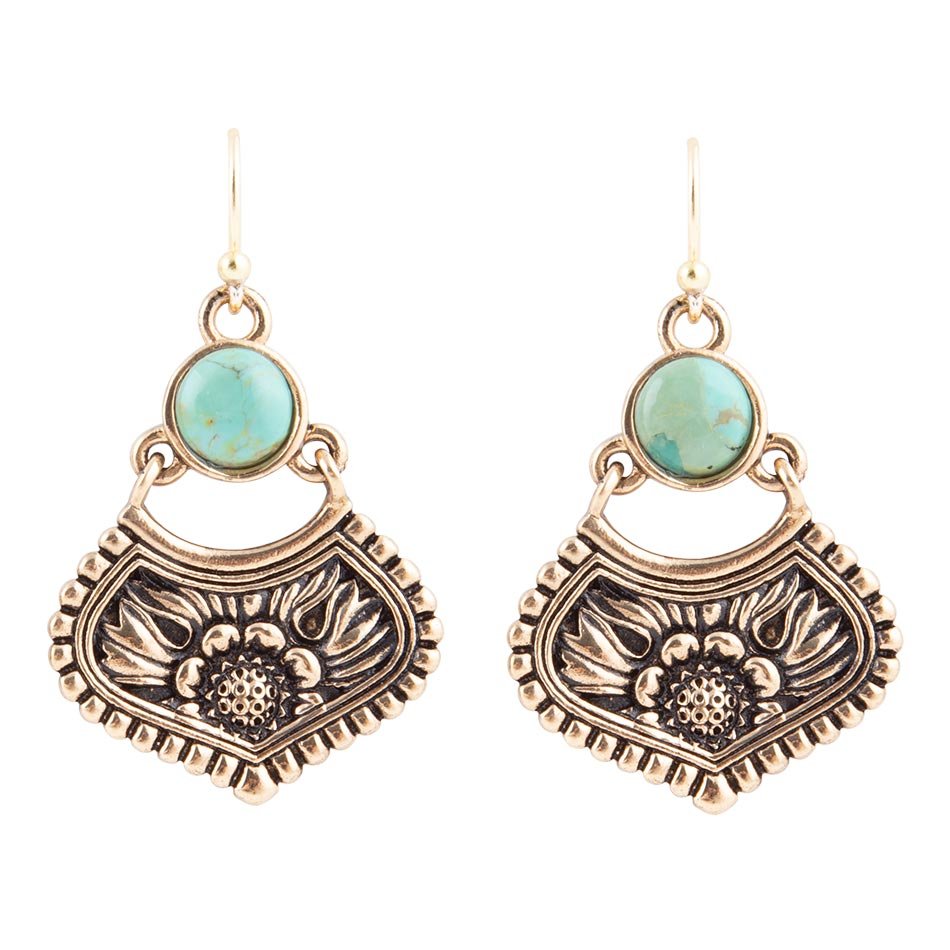 Blue Turquoise Flourish Golden Drop Earrings Barse Jewelry