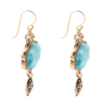Blue Turquoise Flower Golden Drop Earrings Barse Jewelry