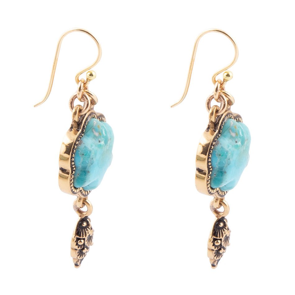 Blue Turquoise Flower Golden Drop Earrings Barse Jewelry