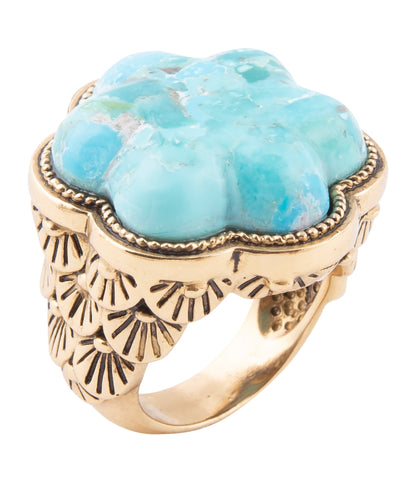 Blue Turquoise Flower Golden Ring Barse Jewelry