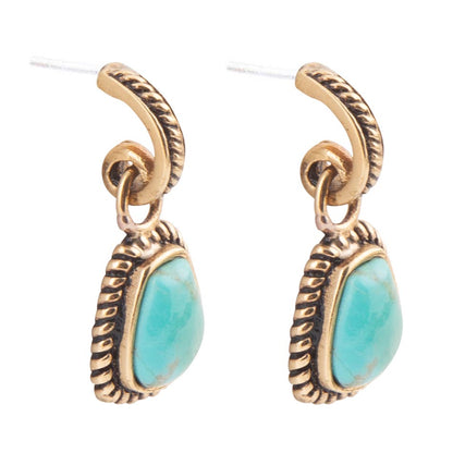 Blue Turquoise Golden Roped Earrings Barse Jewelry