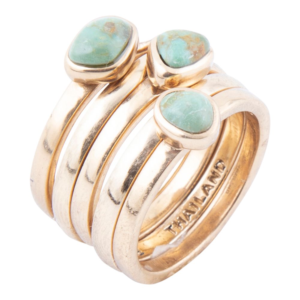 Blue Turquoise Golden Stacking Ring Set Barse Jewelry