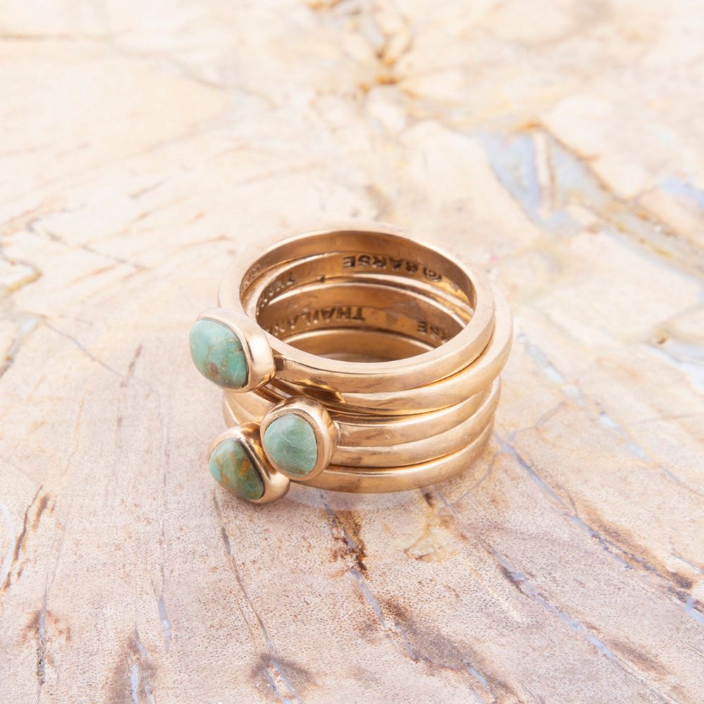 Blue Turquoise Golden Stacking Ring Set Barse Jewelry