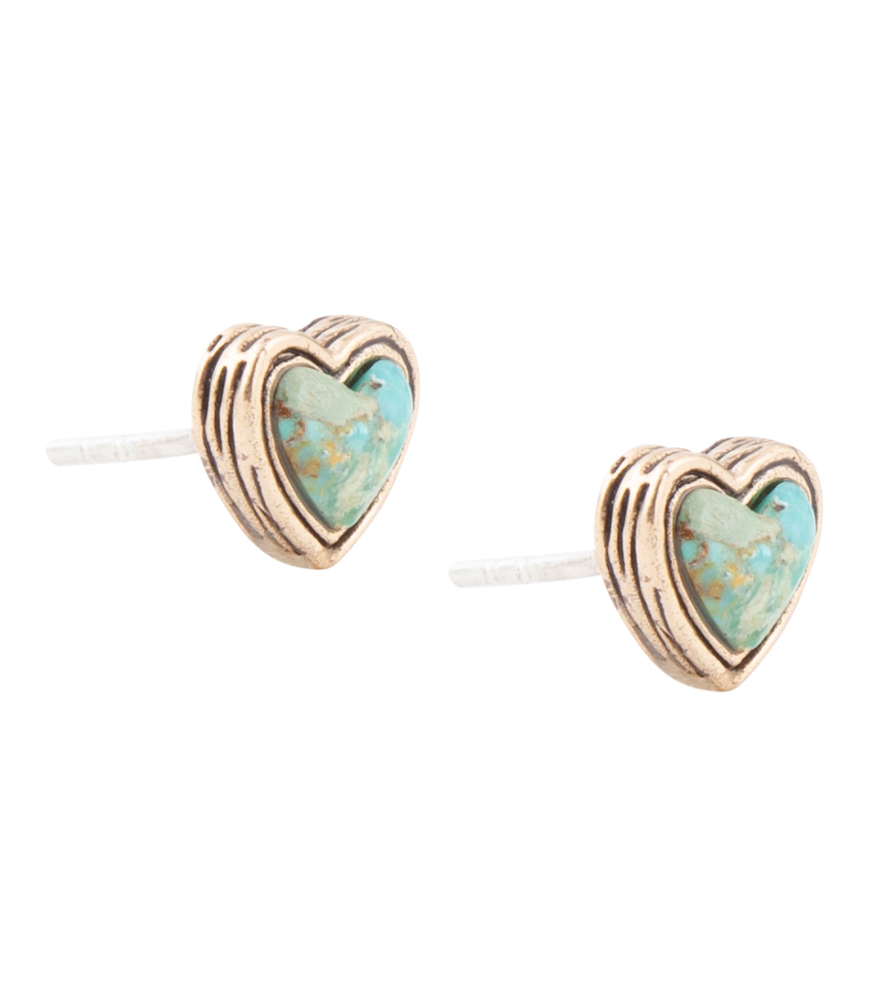 Heart Blue Turquoise Golden Stud Earrings Barse Jewelry