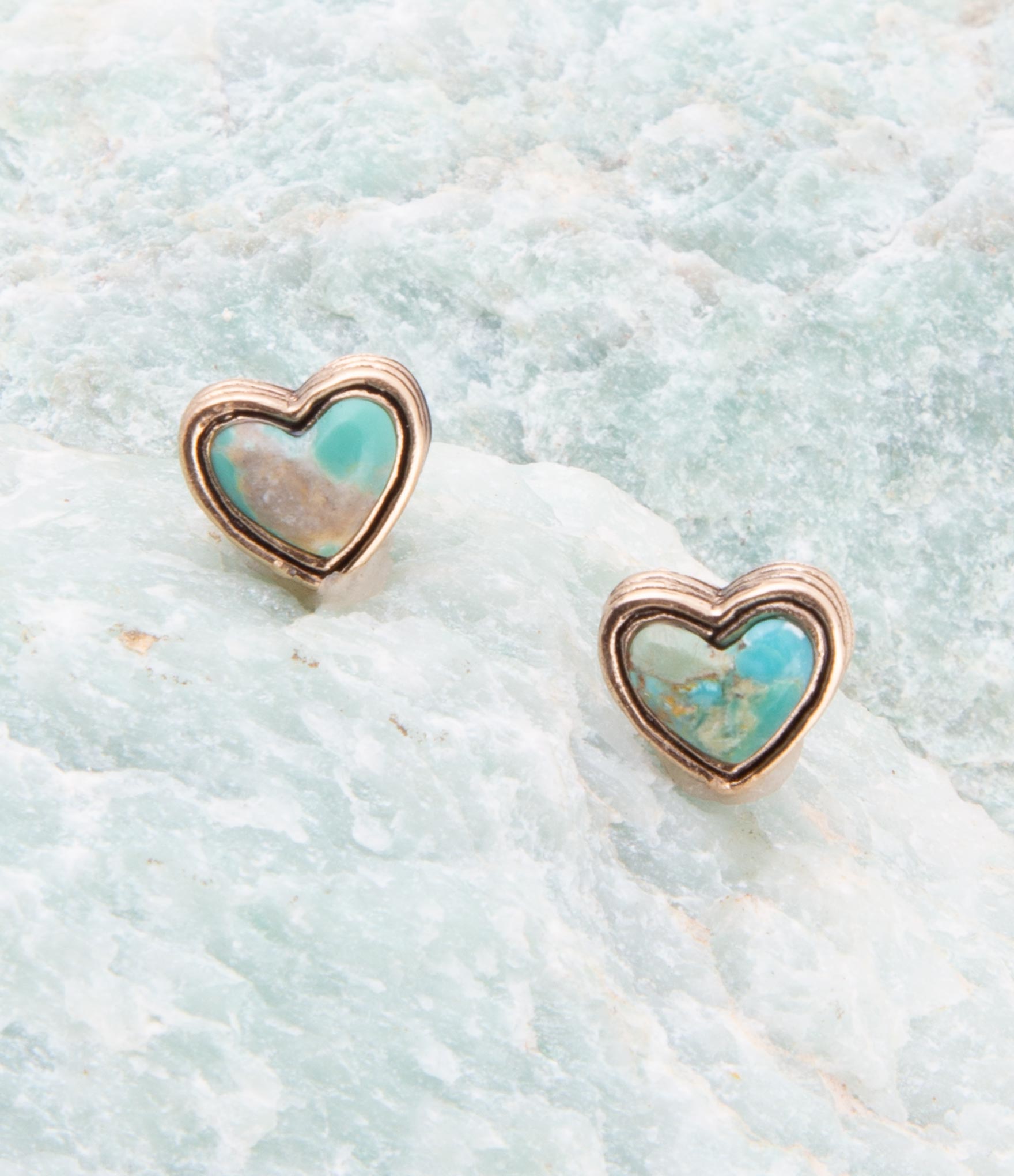 Heart Blue Turquoise Golden Stud Earrings Barse Jewelry