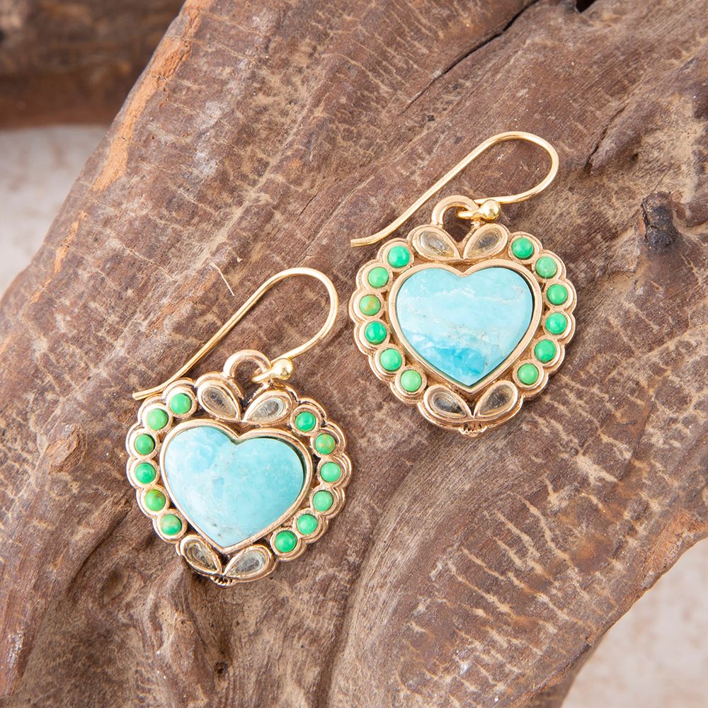 Legacy Heart Lime Green and Blue Turquoise Golden Drop Earrings Barse Jewelry
