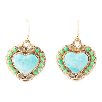 Legacy Heart Lime Green and Blue Turquoise Golden Drop Earrings Barse Jewelry