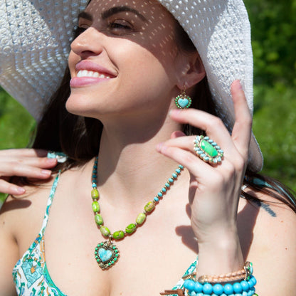 Legacy Heart Lime Green and Blue Turquoise Golden Drop Earrings Barse Jewelry