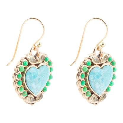 Legacy Heart Lime Green and Blue Turquoise Golden Drop Earrings Barse Jewelry