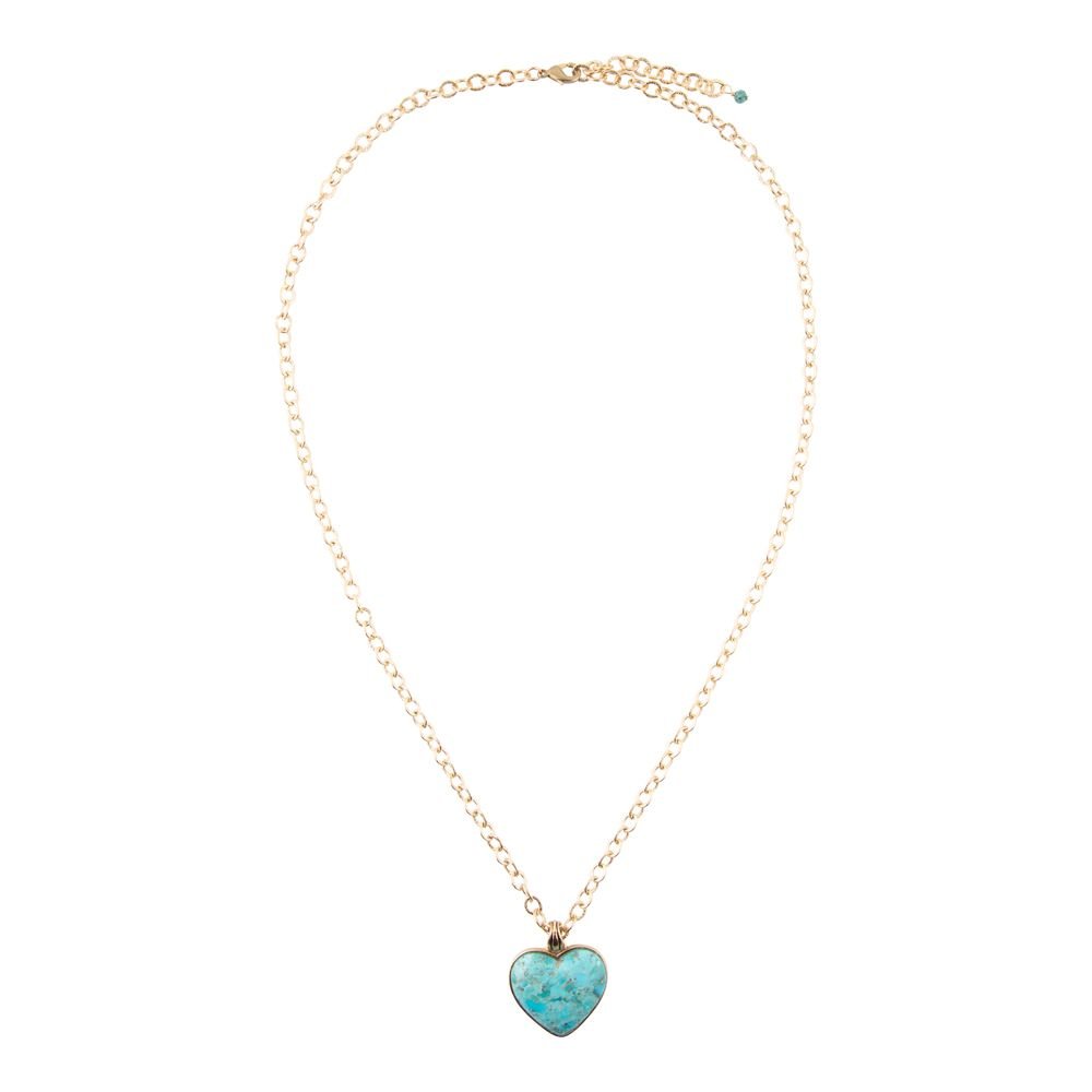 Blue Turquoise Heart Pendant Golden Necklace Barse Jewelry