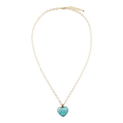 Blue Turquoise Heart Pendant Golden Necklace Barse Jewelry
