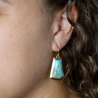 Blue Turquoise Jeweled Statement Golden Earrings Barse Jewelry