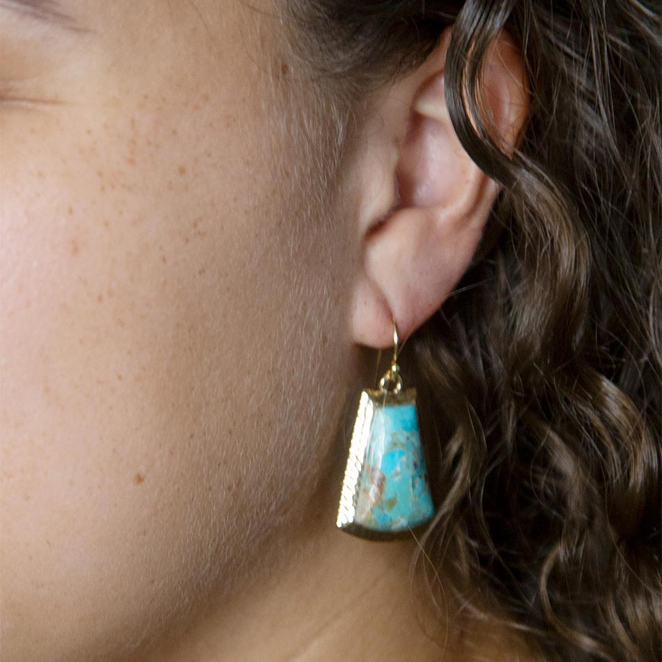 Blue Turquoise Jeweled Statement Golden Earrings Barse Jewelry