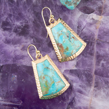 Blue Turquoise Jeweled Statement Golden Earrings Barse Jewelry