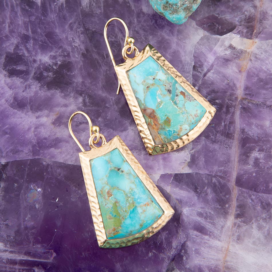 Blue Turquoise Jeweled Statement Golden Earrings Barse Jewelry