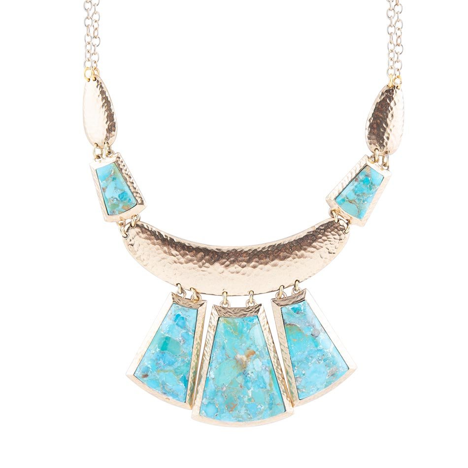 Blue Turquoise Jeweled Statement Golden Necklace Barse Jewelry