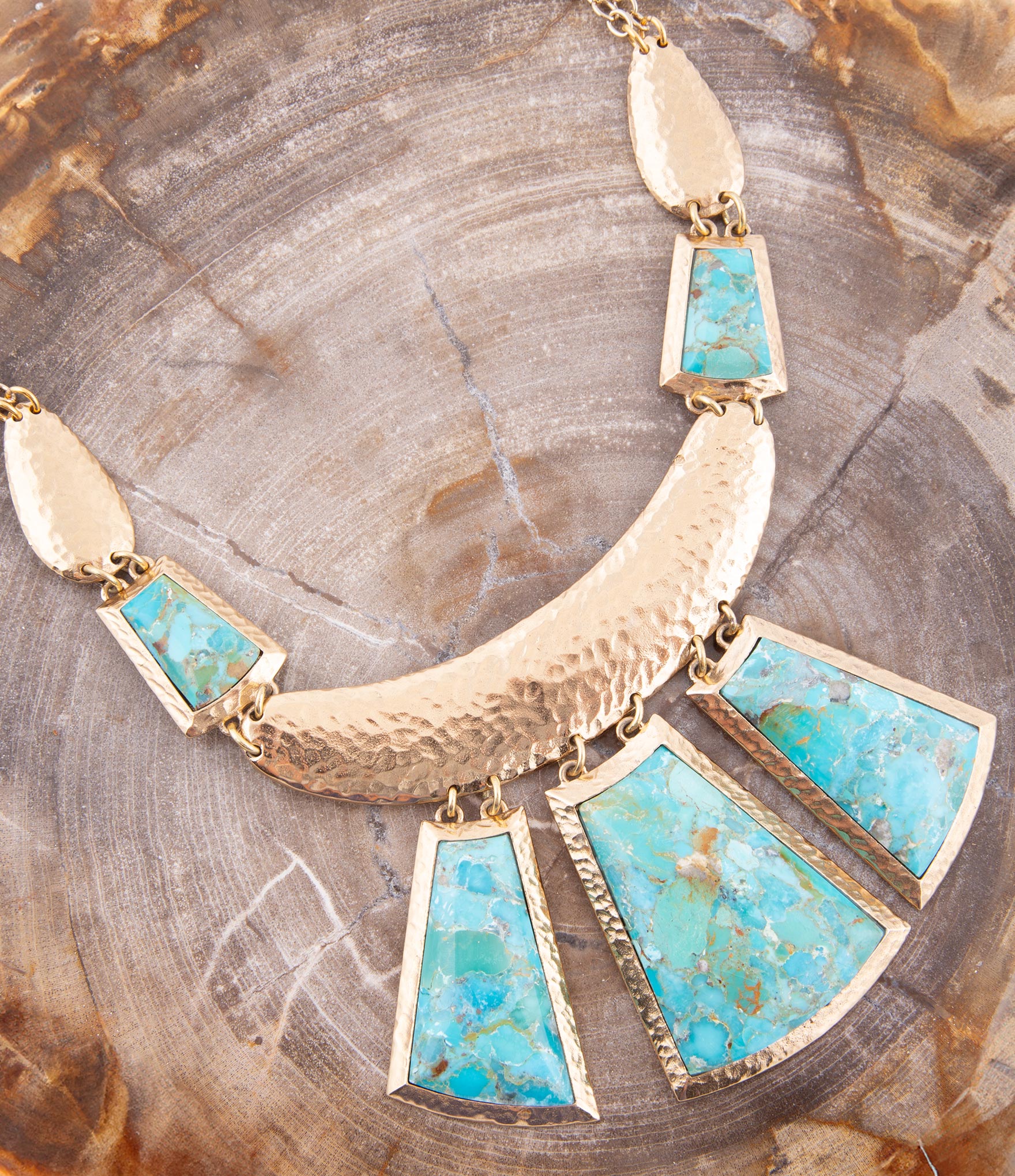 Blue Turquoise Jeweled Statement Golden Necklace Barse Jewelry