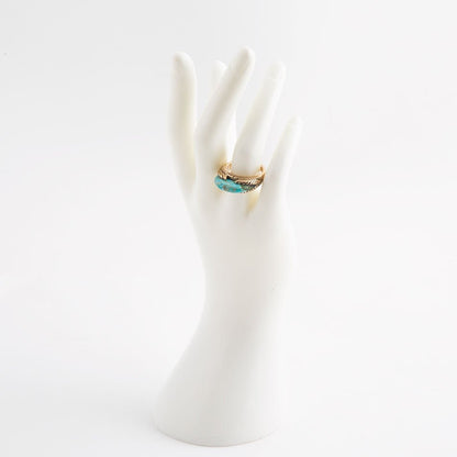 Blue Turquoise Line Golden Ring Barse Jewelry