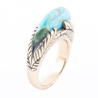 Blue Turquoise Line Golden Ring Barse Jewelry
