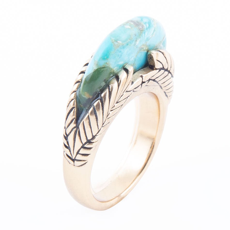 Blue Turquoise Line Golden Ring Barse Jewelry
