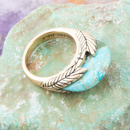 Blue Turquoise Line Golden Ring Barse Jewelry
