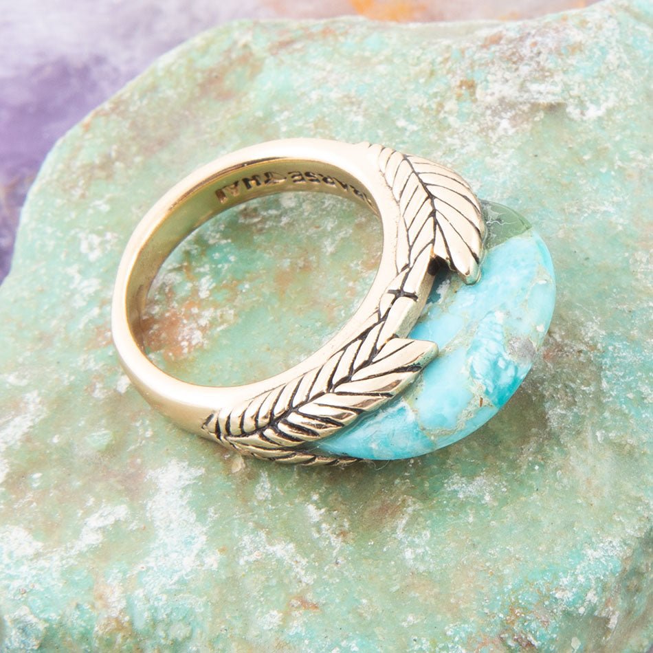 Blue Turquoise Line Golden Ring Barse Jewelry
