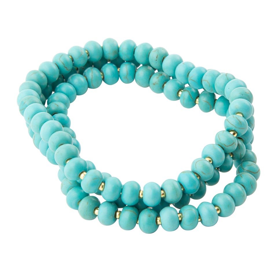 Blue Turquoise Magnesite Golden Bracelet Set Barse Jewelry