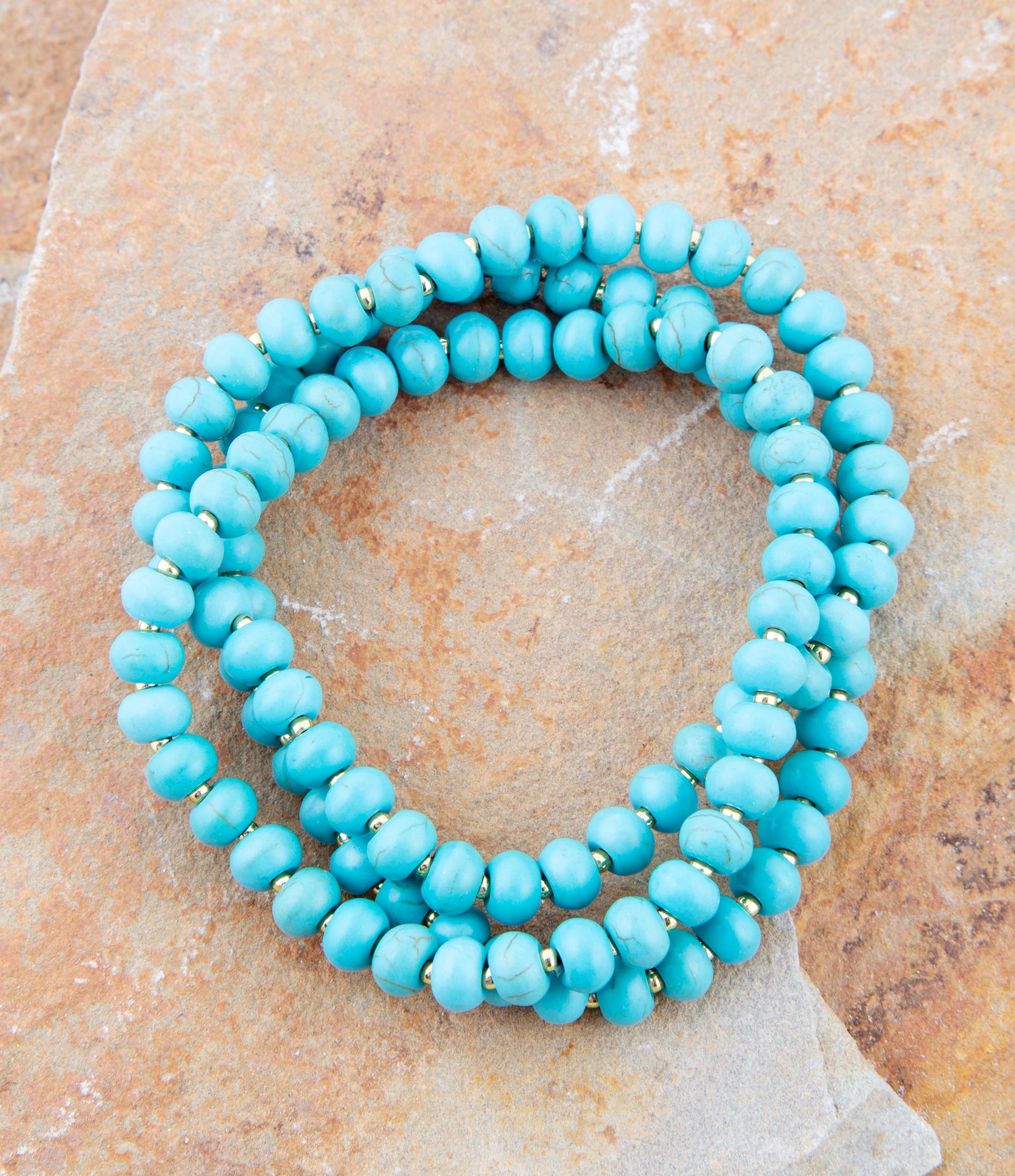Blue Turquoise Magnesite Golden Bracelet Set Barse Jewelry